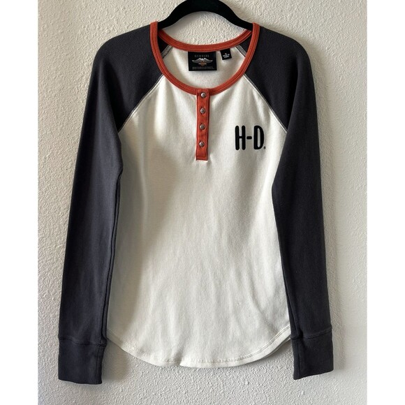 Harley-Davidson Tops - Harley-Davidson Womens Henley Shirt Size Medium Long Sleeve Motorcycle Classic